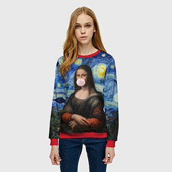 Свитшот женский Мона Лиза Приколы - Звездная ночь, цвет: 3D-красный — фото 2