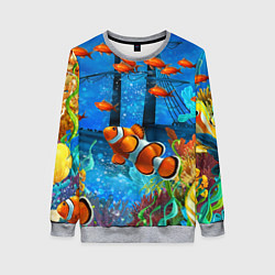 Женский свитшот Затонувший корабль в окружении обитателей океана