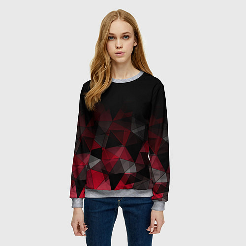 Женский свитшот Черно-красный геометрический / 3D-Меланж – фото 3