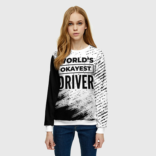 Женский свитшот Worlds okayest driver - white / 3D-Белый – фото 3