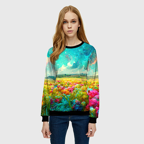 Женский свитшот Бесконечное поле цветов / 3D-Черный – фото 3