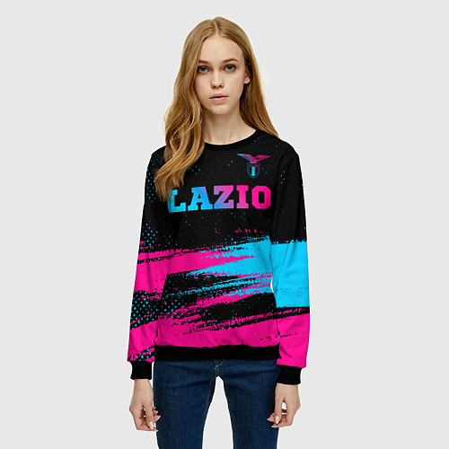 Женский свитшот Lazio - neon gradient: символ сверху / 3D-Черный – фото 3