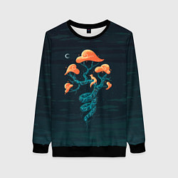 Свитшот женский Лис на волшебном дереве, цвет: 3D-черный