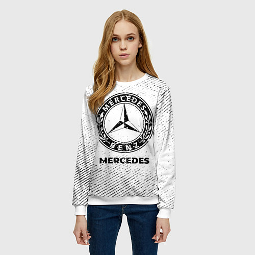 Женский свитшот Mercedes с потертостями на светлом фоне / 3D-Белый – фото 3