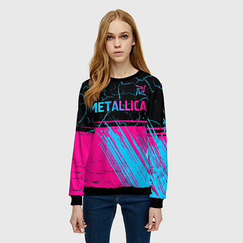 Женский свитшот Metallica - neon gradient: символ сверху / 3D-Черный – фото 3