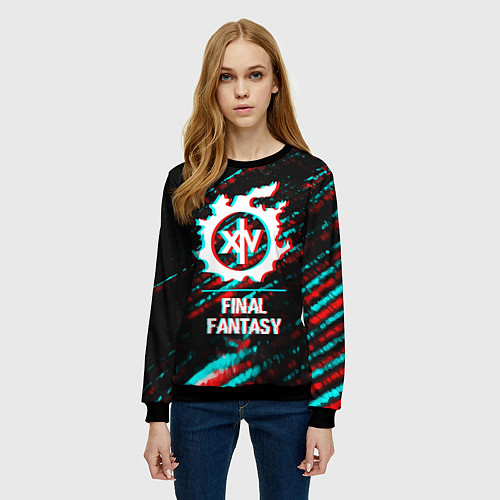 Женский свитшот Final Fantasy в стиле glitch и баги графики на тем / 3D-Черный – фото 3