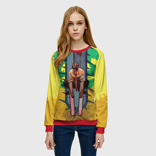 Женский свитшот Человек-бензопила : Дэндзи / 3D-Красный – фото 3