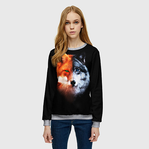 Женский свитшот Волк и Лисица / 3D-Меланж – фото 3