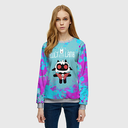 Женский свитшот Овечка арт - Cult of the lamb / 3D-Меланж – фото 3