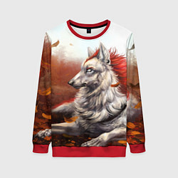 Свитшот женский Арт - волк с рыжей гривой, цвет: 3D-красный