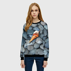 Свитшот женский Одинокая ракушка среди морских камней, цвет: 3D-черный — фото 2