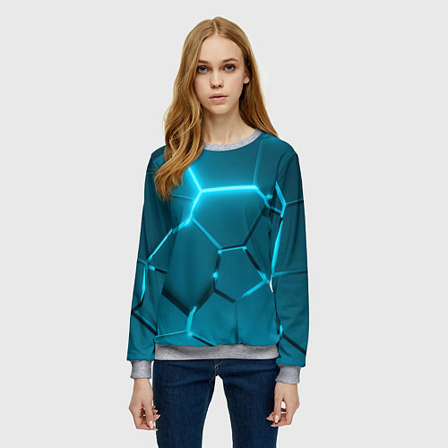 Женский свитшот Ледяные неоновые геометрические плиты / 3D-Меланж – фото 3