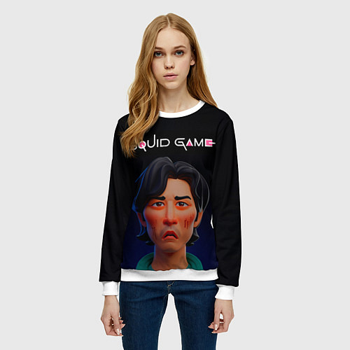 Женский свитшот Игра в кальмара - Сон Ки Хун анимационный / 3D-Белый – фото 3