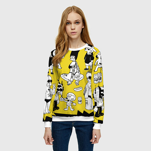 Женский свитшот Весёлая компашка мультфильма Симпсоны - полный рас / 3D-Белый – фото 3