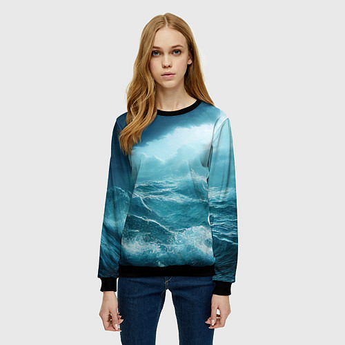 Женский свитшот Буря в море / 3D-Черный – фото 3