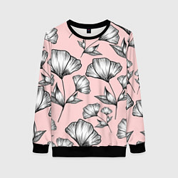 Свитшот женский Графичные цветы на пудровом фоне, цвет: 3D-черный