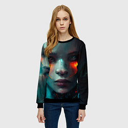 Свитшот женский Лицо женщины - киборга, цвет: 3D-черный — фото 2