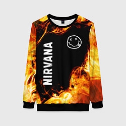 Свитшот женский Nirvana и пылающий огонь, цвет: 3D-черный