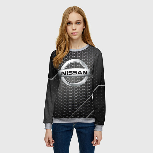 Женский свитшот Nissan метал карбон / 3D-Меланж – фото 3