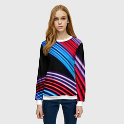Свитшот женский Красные и голубые абстрактные линии, цвет: 3D-белый — фото 2