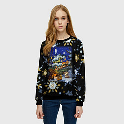 Свитшот женский Новый год лесные звери украшают ёлку, цвет: 3D-черный — фото 2