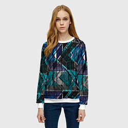 Свитшот женский Сине - черная гранжевая абстракция, цвет: 3D-белый — фото 2