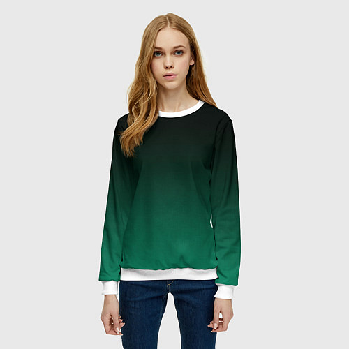 Женский свитшот Черный и бирюзово - зеленый, текстурированный под / 3D-Белый – фото 3