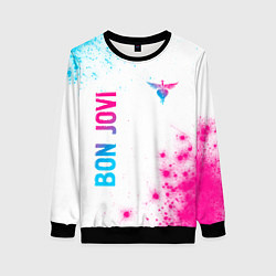 Свитшот женский Bon Jovi neon gradient style: надпись, символ, цвет: 3D-черный