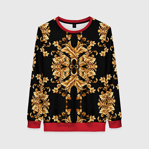 Женский свитшот Золотая гжель модные цветы / 3D-Красный – фото 1