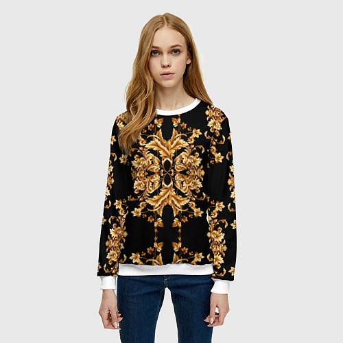 Женский свитшот Золотая гжель модные цветы / 3D-Белый – фото 3