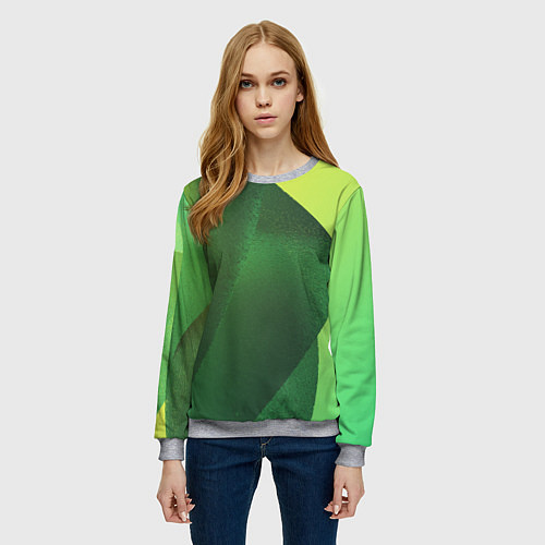 Женский свитшот Зелёные абстрактные волны / 3D-Меланж – фото 3