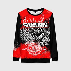 Свитшот женский Самурай - Маска Они - киберпанк, цвет: 3D-черный