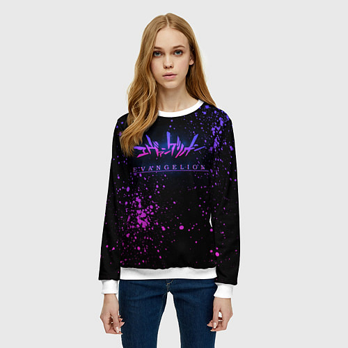 Женский свитшот Evangelion neon logo / 3D-Белый – фото 3