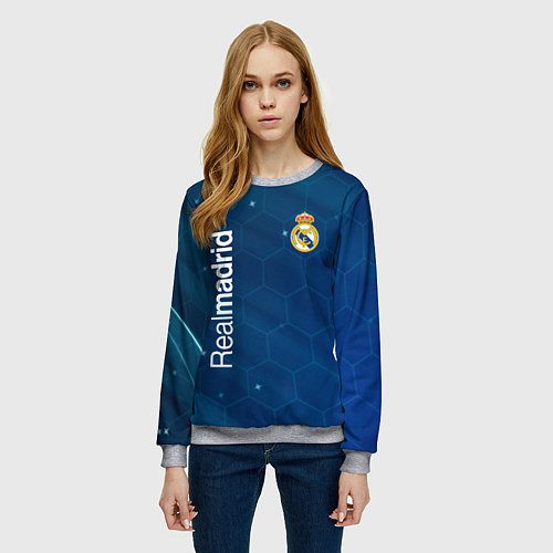 Женский свитшот Real madrid голубая абстракция / 3D-Меланж – фото 3