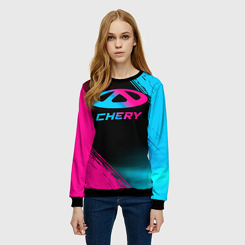 Женский свитшот Chery - neon gradient / 3D-Черный – фото 3