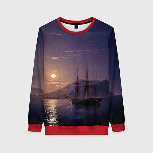 Женский свитшот Парусник у берегов Крыма в лунную ночь Айвазовский / 3D-Красный – фото 1