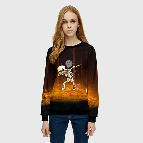 Женский свитшот Skeletons dab - dark forest / 3D-Черный – фото 3