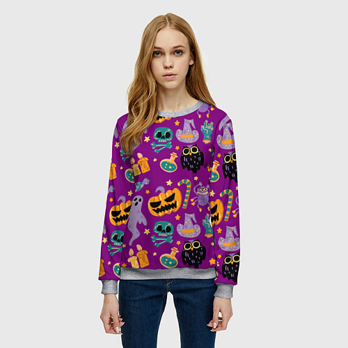 Женский свитшот Happy Halloween - holiday pattern / 3D-Меланж – фото 3