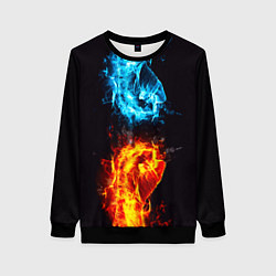 Свитшот женский Огонь и вода - противостояние, цвет: 3D-черный