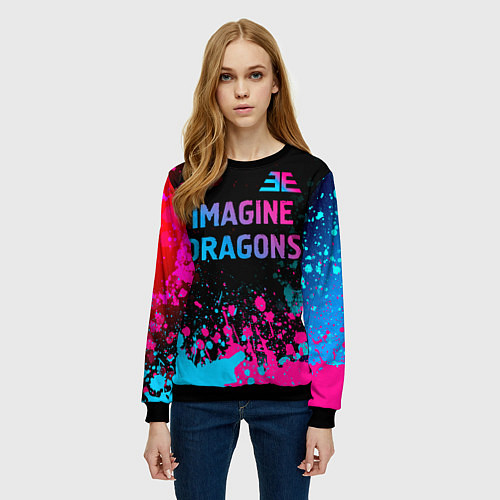 Женский свитшот Imagine Dragons - neon gradient: символ сверху / 3D-Черный – фото 3