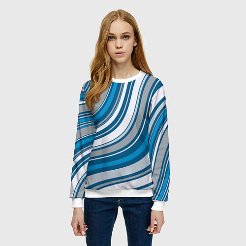 Женский свитшот Волнистые полосы - текстура / 3D-Белый – фото 3