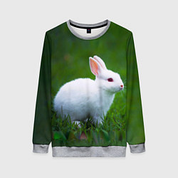 Свитшот женский Кролик на фоне травы, цвет: 3D-меланж