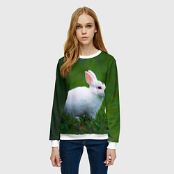 Свитшот женский Кролик на фоне травы, цвет: 3D-белый — фото 2