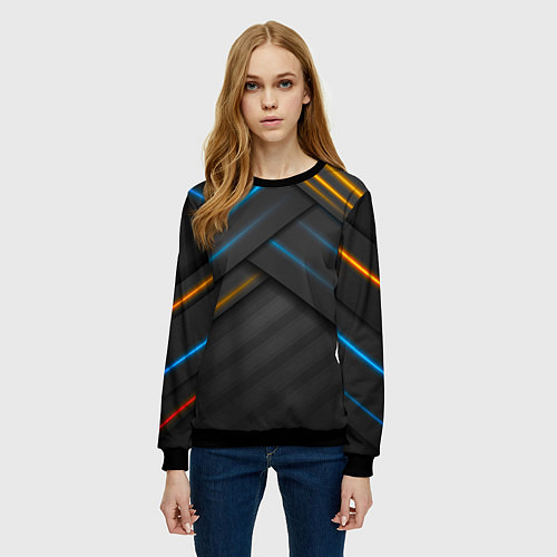 Женский свитшот Переплетение полос / 3D-Черный – фото 3