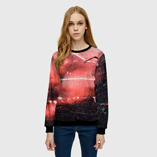 Женский свитшот Красный туман, царапины и краски / 3D-Черный – фото 3