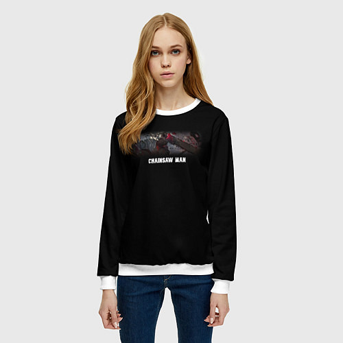 Женский свитшот Человек-бензопила Дэндзи в ярости / 3D-Белый – фото 3