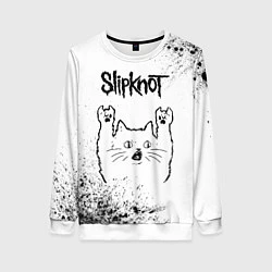 Свитшот женский Slipknot рок кот на светлом фоне, цвет: 3D-белый