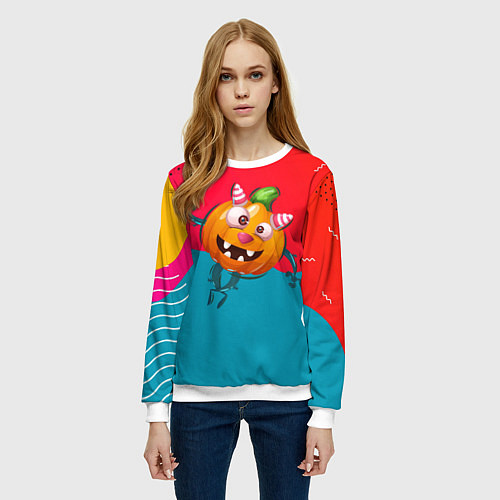 Женский свитшот Веселая тыква / 3D-Белый – фото 3