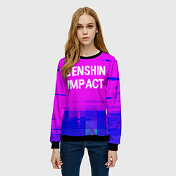 Свитшот женский Genshin Impact glitch text effect: символ сверху, цвет: 3D-черный — фото 2