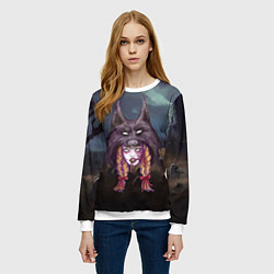 Свитшот женский Скальпель волка на девушке, цвет: 3D-белый — фото 2